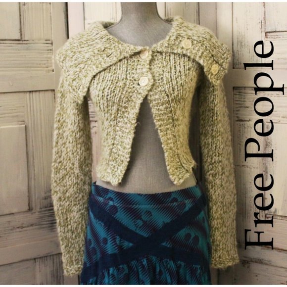 Free People Knit Green Shift Sweater Pick-a-boo Belly - Picture 1 of 12